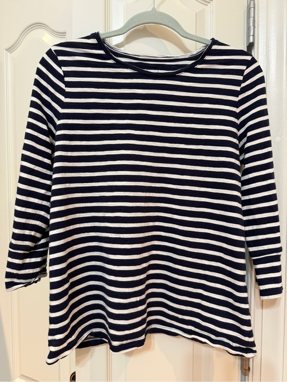 Chico's Navy and White Striped Long Sleeve Tee